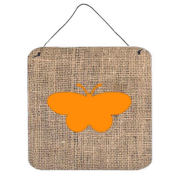 Micasa Butterfly Burlap And Orange Aluminium Metal Wall Or Door Hanging Prints 6 x 6 In. MI234592